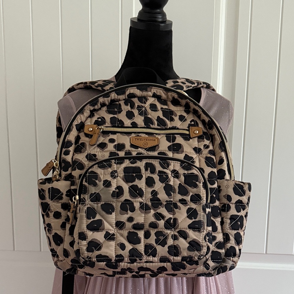 Twelvelittle Leopard Print Quilted Backpack in Tan and Black